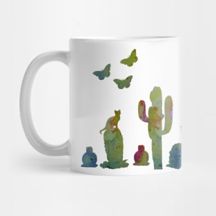 cacti, cat and butterflies Mug